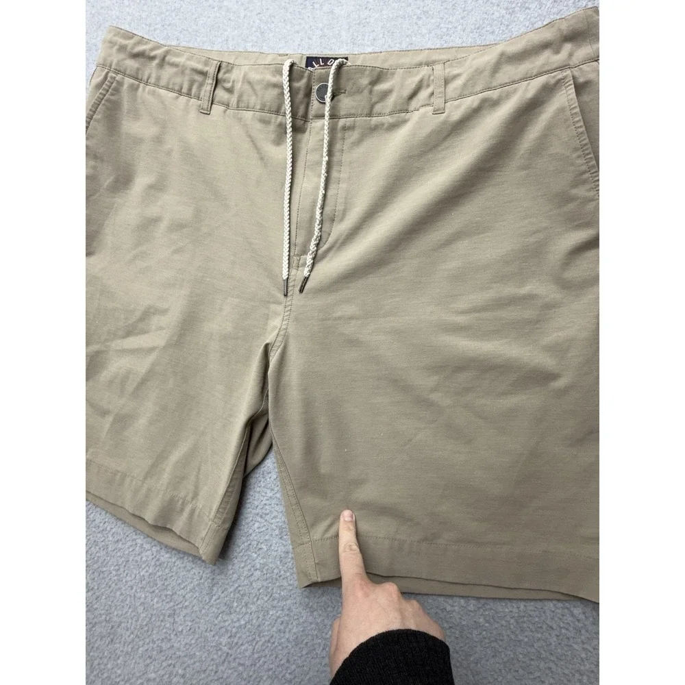 Faherty All Day Shorts Mens 38 Beige Chino 8 Inseam Drawstring Stretch Casual